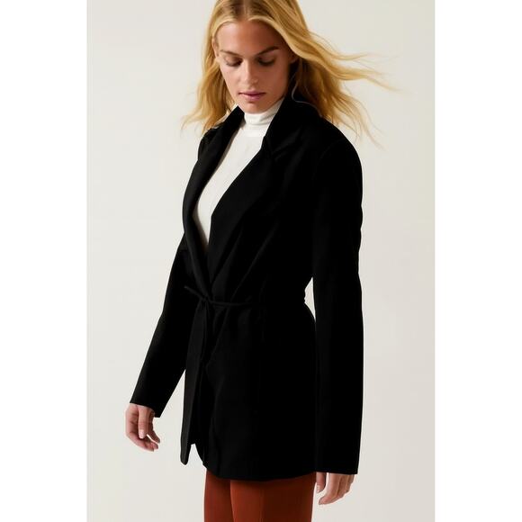 Athleta Endless Blazer Primatwill Jacket Black Size 14 Tie Waist - Picture 2 of 10